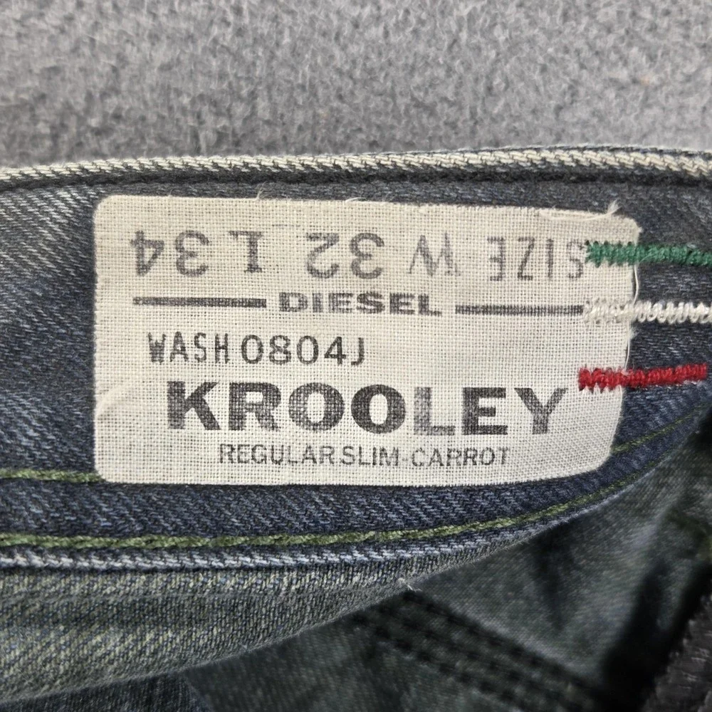 Diesel Jeans Mens 32x34 Blue Krooley Regular Slim Carrot Made in Italy 0804J